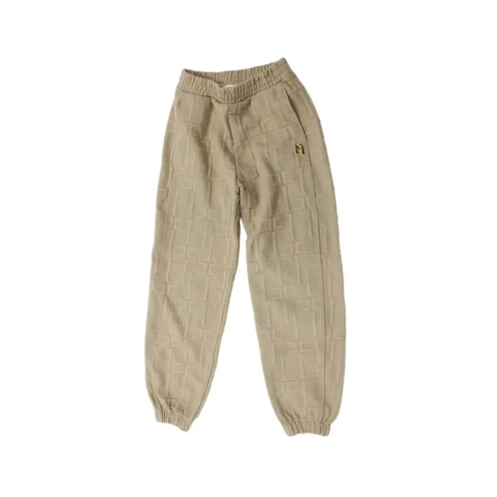 Elisabetta Franchi Girls Elastic Waistband Knit Logo Jogger Pants Brown Size 12